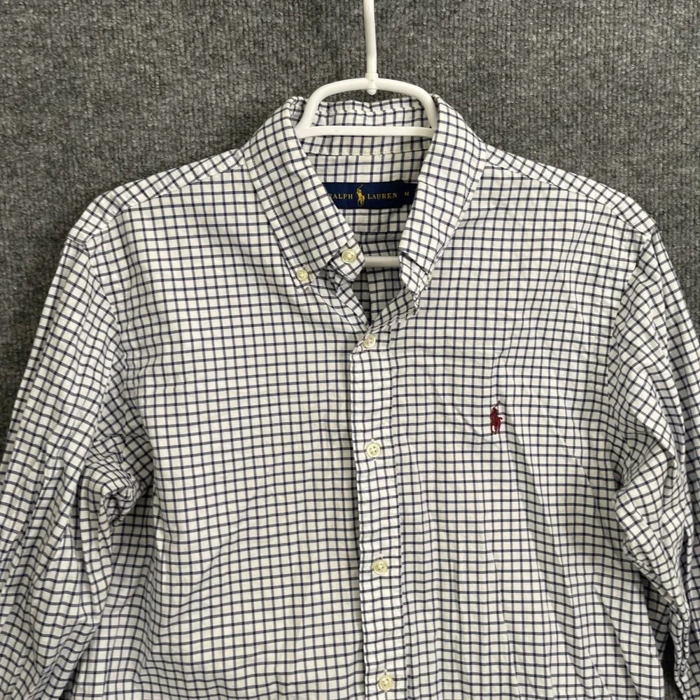 Polo Ralph Lauren Shirt Mens Sz M Plaid Long Sleeve Button Blue White Check